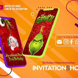 The grinch, Grinch Video Invitation, Grinch animated card, Christmas Video Invitation, Grinch Digital invitation, video invitation, birthday