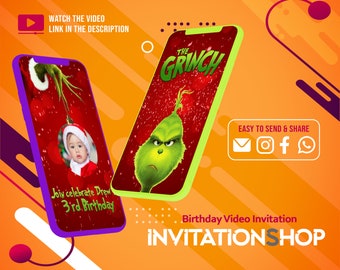 The grinch, Grinch Video Invitation, Grinch animated card, Christmas Video Invitation, Grinch Digital invitation, video invitation, birthday