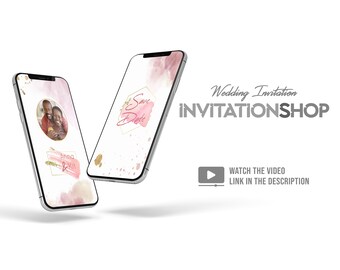 Pink Watercolor Save the Date, Electronic Wedding Invitation
