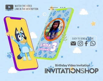 Bluey Video Invitation Birthday Editable | Digital Bluey Invite Download | Kids Party Video Invitación