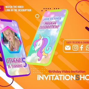 Unicorn, Unicorn Video Invitation , Unicorn Birthday, Unicorn Animated Invitation, Unicorn Birthday Party Invitation, Digital Invitation