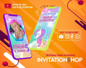 Unicorn Birthday Video Invitation, Animated Digital Invite