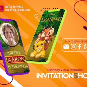 Le Roi Lion, Invitation vidéo Le Roi Lion, Carte animée Le Roi Lion, Invitation vidéo Disney, Invitation numérique Le Roi Lion, Invitation Le Roi Lion