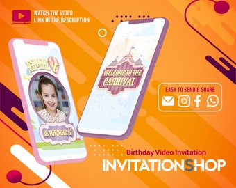 Carnival Birthday Video Invitation, Animated Electronic Invite
