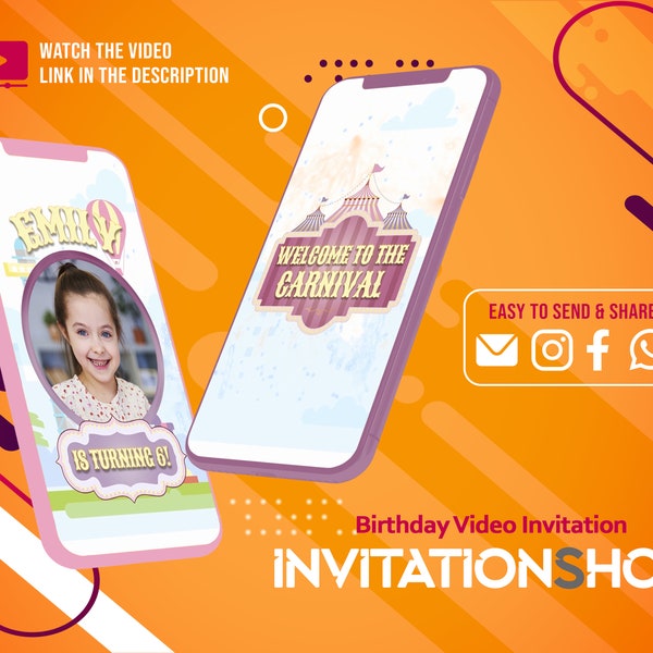 Carnival, Carnival Birthday Invitation, Carnival birthday, video invitation, electronic invitation, video invitation, Animated Invitation