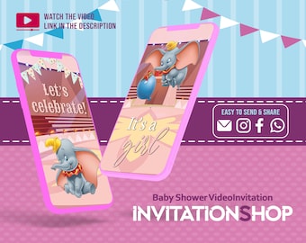 Dumbo Circus Girl Baby Shower Video Invitation