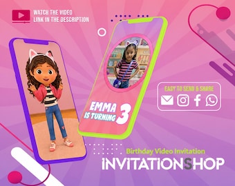 Gabby’s Dollhouse Birthday Invite Video, Invitation for Girls Party, Pastel Kitty Theme Party