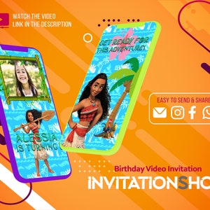 Moana, Moana digital invitation, princesses birthday, birthday invitation, Princess Invitation, Invitation For Girl Moana, Maui Heihei