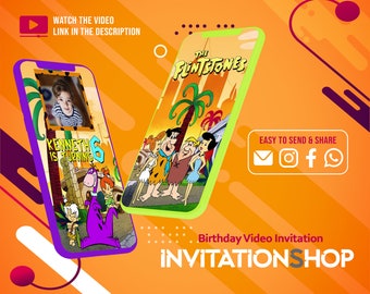 Flintstones Birthday Video Invitation, Personalized Party Invite