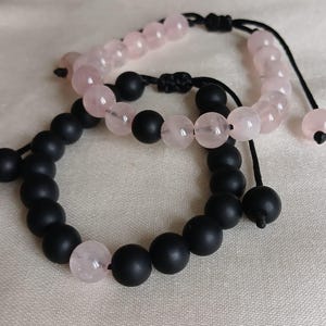 Rose Quartz & Onyx Couples Bracelet, Gemstone Matching Bracelets