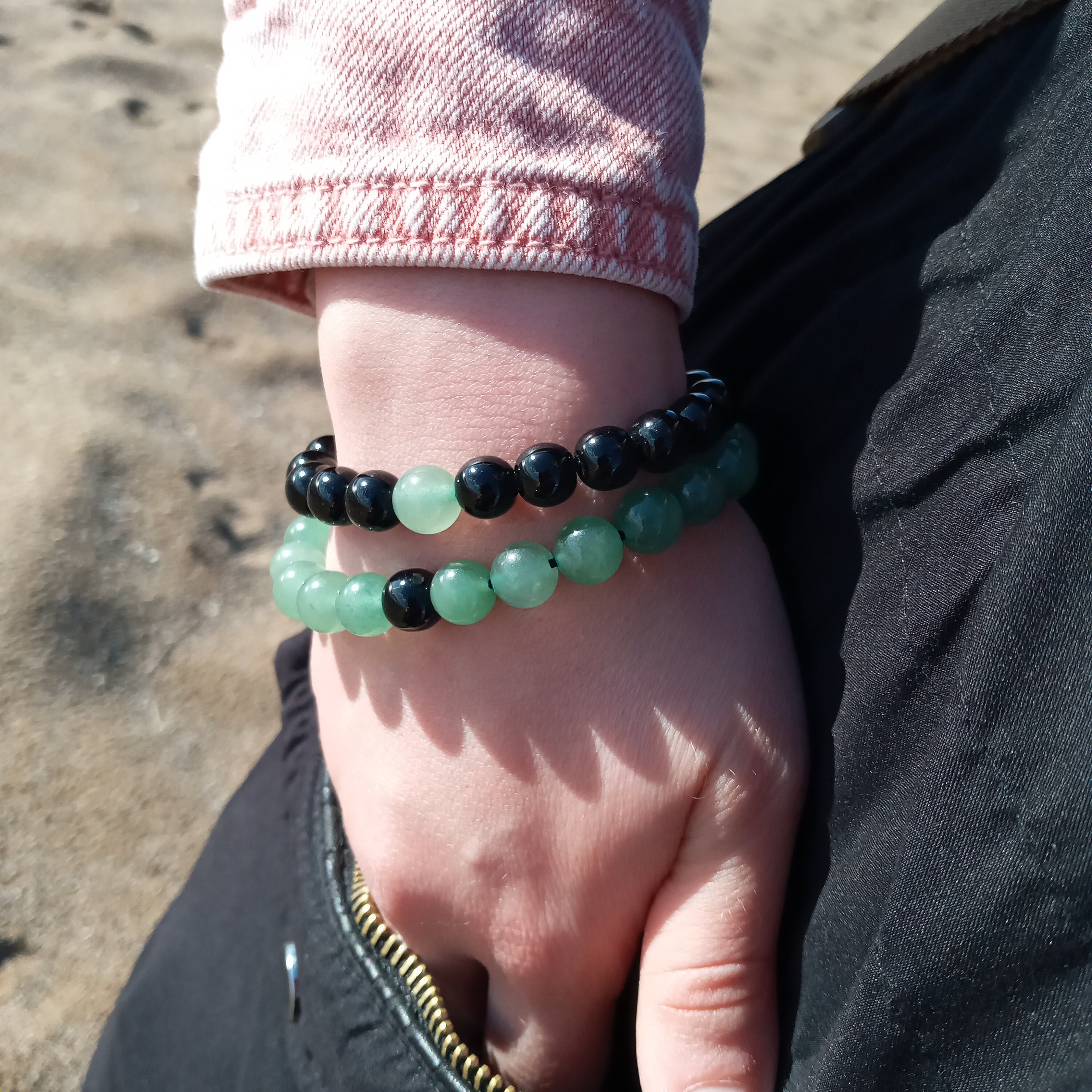 Adjustable Couples Bracelet, Couples Bracelets Set 8mm Beads Aventurine & Onyx Matching Gemstone Bracelet, Matching Bracelets, Gift Ideas