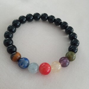Chakra Bracelet, Gemstone Bracelet, Energy Balancing Bracelet, 7 Chakra with Onyx, Women & Mens Bracelet, Chakra Balancing Bracelet
