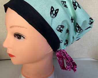 French Bulldog Scrub Cap: Medical Nurse Surgical Hat with Buttons