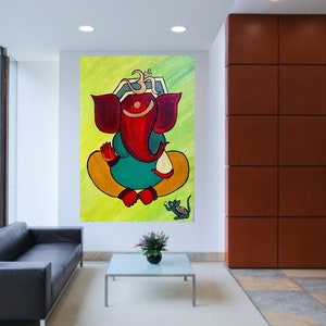 Handmade Lord Ganesha Ganapathi Abstract painting on canvas, large oversized ganapathi ganesh painting Home decore, 3D gold ganesha