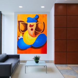 Handmade Lord Ganesha Ganapathi Abstract painting on canvas, large oversized ganapathi ganesh painting Home decore, 3D gold ganesha