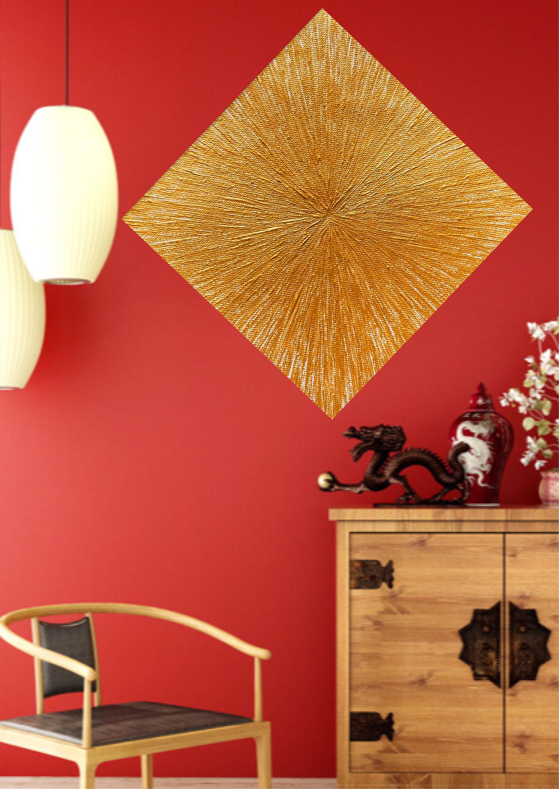 Gold Leaf Art Abstract Painting, Gold Painting rays Gold Leaf Textured Painting on Canvas,modern