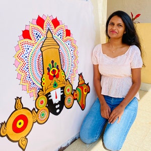 Handcrafted Acrylic Painting of Lord Tirupati Venkataramana Swamy Traditional Art | Sacred Wall Décor | Unique Hindu Temple Art for Home