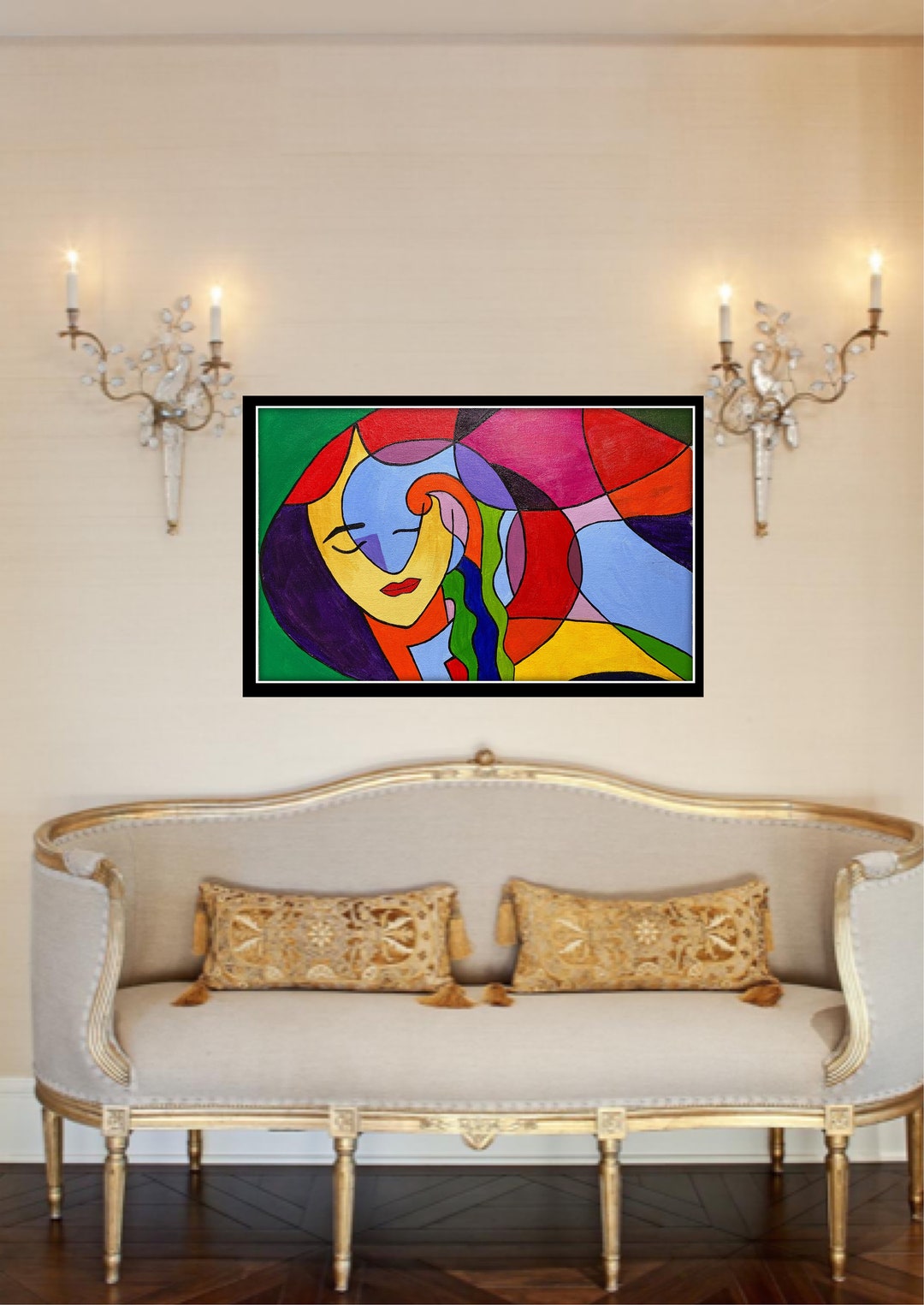 Modern Abstract Girl Painting on Canvas, Handmade Original Texture