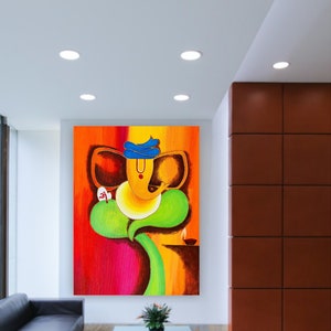 Handmade Lord Ganesha Ganapathi Abstract painting on canvas, large oversized ganapathi ganesh painting Home decore, 3D gold ganesha painting