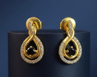 Pave Diamond Black Spinal Stud Earrings: Sterling Silver