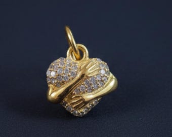 5Pc Pave Diamond Pendant Heart Charm