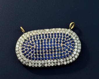 Pave Diamond Sterling Silver Oval Connector Pendant: