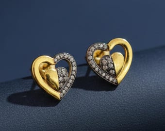 Pave Diamond Heart Earrings:  Sterling Silver Findings
