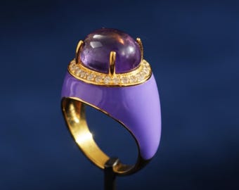 Amethyst Diamond Ring: Handmade  Sterling Silver Jewelry