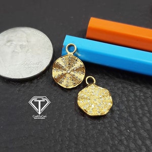 Pave Diamant Runde Form Anhänger - Charm Anhänger 925 Sterling Vermeil Single Bail Anhänger - Craft To Cart
