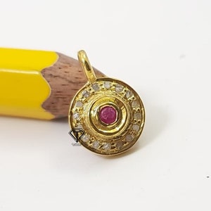 Peut inclure: Un anneau de nez en or avec une pierre précieuse rouge au centre et un cercle de petites pierres précieuses blanches autour.