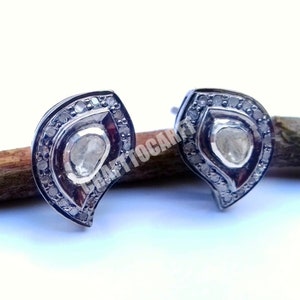 Pave Diamond Polki Stud, Pave Diamond Rosecut Stud Earring, Pave Diamond Stud Earring