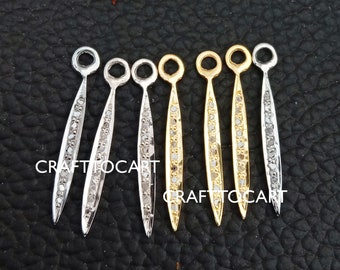 10 pcs Pave Diamond Spike Charm Pendant 925 Sterling Silver Charm,Pave diamond Finding,jewelry making supplies 12mmx3mm BulkLot DP027