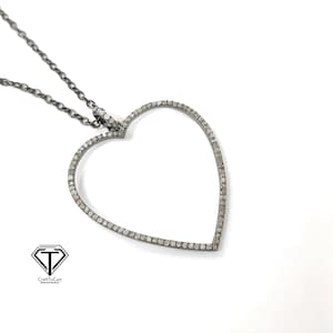 Pave Diamond Heart Pendant: Sterling Silver Diamond Jewelry (35x32mm)