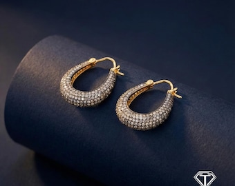 Handmade Pave Diamond Sterling Silver Mini Hoops