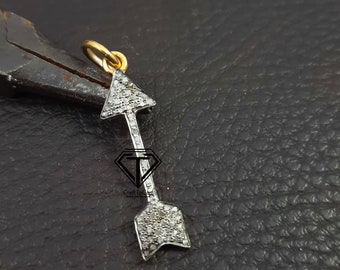 Arrow Charm, Pave Diamond Arrow Charm, Two Tone Arrow