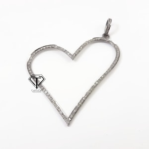 Pave Diamond Heart Pendant: Sterling Silver Jewelry Finding (55x44mm)