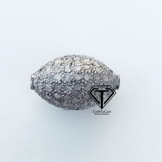 Pave Diamond Oval Beads 925 Silver Diamond Beads Findings Jewelry Findings.
