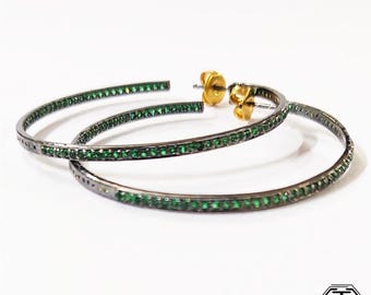 Sterling Silver Emerald Hoop Earrings: Modern Handmade Jewelry