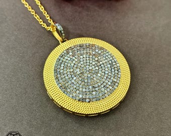 Pave Diamond Round Pendant:  Sterling Silver, Unique Design