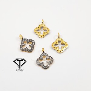 5Pc Pave Diamond Flower Charm Pendant ,925 Sterling Silver Charm, Pave diamond Finding - Craft To Cart