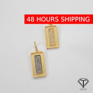 Pave Diamond Rectangle Pendant:  Sterling Silver Dog Tag Charm