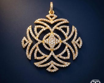 Pave Diamond Pendant: Sterling Silver Round Floral Design