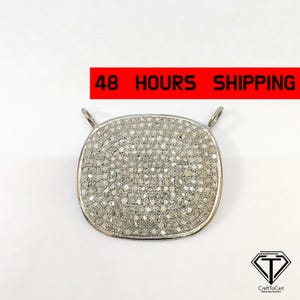 Ciondolo quadrato con diamanti pavé: connettore in argento sterling (35 mm)
