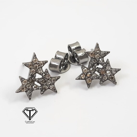 Star Stud Earrings: Pave Diamond, Sterling Silver (10mm)