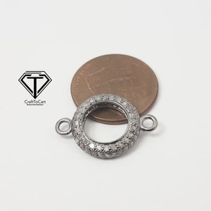 Conector redondo de plata de ley con pavé de diamantes: accesorio de joyería