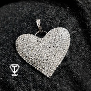 Pave Diamond Heart Pendant:  Sterling Silver, Handmade Jewelry