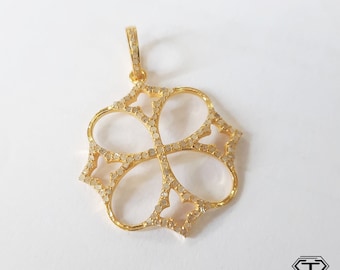 Pave Diamond Pendant: Sterling Silver Floral Design