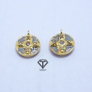 Pave Diamond Round Shape Pendant - Charm Pendant 925 Sterling Vermeil Single Bail Pendant - Craft To Cart