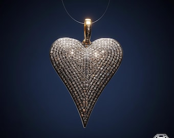 Handmade Sterling Silver Pave Diamond Heart Pendant