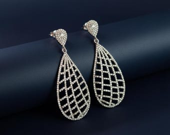 Drop Earrings, Pave Diamond Earrings, Modern Stylish Earring